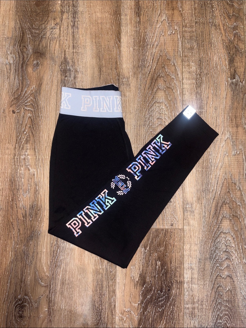PINK Victoria's Secret Black Leggings with Rainbow PINK Logo
